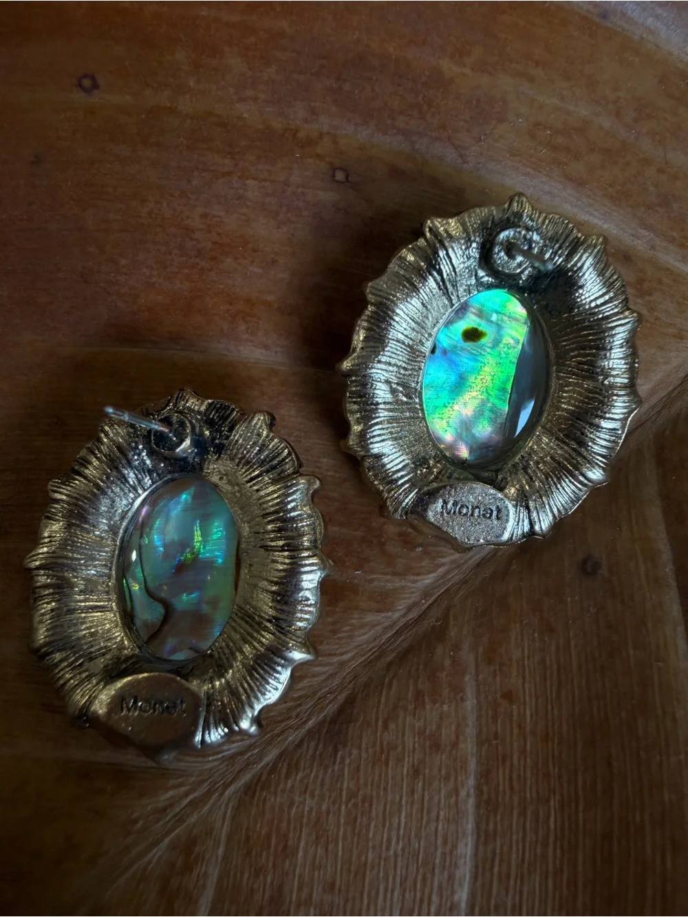 Iridescent Abalone Halo Stud Earrings with Crystal Accents